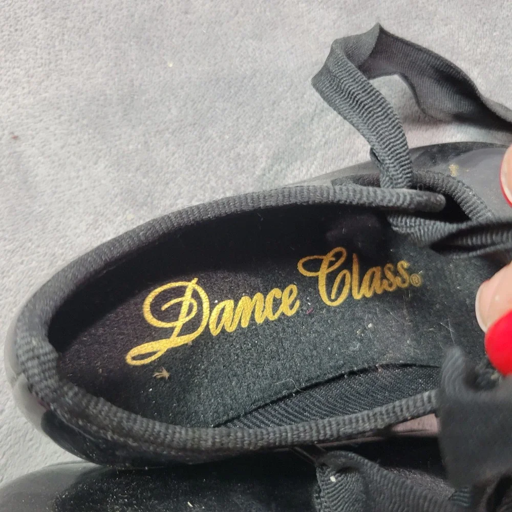 Dance Class T100 Girls Black Patent Ribbon Tie Tap Shoes‎ Size 6 Toddler
